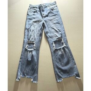 Womens Light Wash Distressed Flare Jeans Raw Hem Size Risen Freckled Poppy